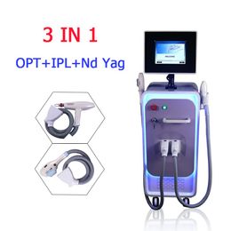 3 in 1 vertical Multifunction Beauty Machine Laser Hair Tatoo Removal equipment IPL+RF+Nd Yag Lazer device 2 years warranty with free ship