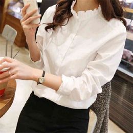 100% Cotton White Shirts Spring Korea Fashion Women Long Sleeve Loose Shirt All-matched Casual Blouse Ladies Tops D394 210512