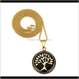Necklaces & Pendants Drop Delivery 2021 Fashion Mens Charm Necklace Round Tree Of Life Pendant 18K Gold Plate Stainless Steel 60Cm Long Chain