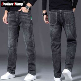 Brother Wang Plus Size 42 44 Men's Regular Fit Jeans Autumn New Fashion Casual Stretch Denim Pants Male Brand Clothing G0104