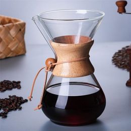 1PC 1000ml Glass Coffee Pot Dripper Moka Tea Maker Percolator Barista Tools Espresso Manual Kettle Teapot With Stainless Steel 210408