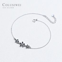 Colusiwei Black Flower Chain Anklets Women Real Sterling Silver 925 Fashion Leg Jewelry Bracelet for Foot 2020 Summer