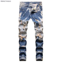 Men's Jeans Perfectangle Brand Denim Trousers Straight Tube Loose Tie Dyed Khaki Blue Fashion Four Seasons