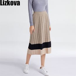 Lizkova Pleated Knitted Skirt Women Harajuku Black Midi Jupes Spring Plus Size Casual Faldas HY328 210408