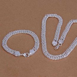 -925 Herren 10mm Full Side Halskette Armband Mode Zwei Stück Silber Schmuck Set