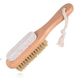 new 2 in 1 cleaning brushes Natural Body or Foot Exfoliating SPA Brush Double Side with Nature Pumice Stone Soft Bristle Brush EWF1954