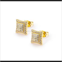 Hip Hop Gold Plated Copper Golden Micro Pave Cubic Zircon Square Stud Earring 2Gdev Inaqu
