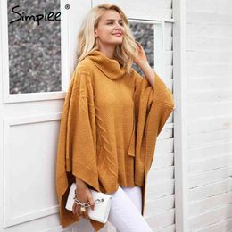 Knitted turtleneck sweater cape Women casual Grey winter pullover poncho Autumn streetwear warm black capes tops 210414