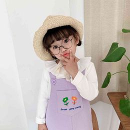 Spring style baby girls flower embroidery overalls dress cute kids all-match suspender dresses 210508