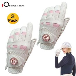 2 Pcs Cabretta Leather Golf Glove with Bling Ball Marker Grip Left Right Hand Pink Fit Ladies Girls Golfer 211124