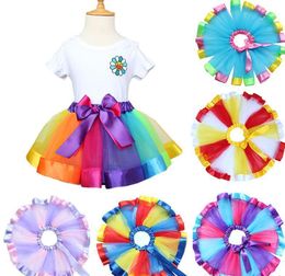 2022 new Children Rainbow color Tutu Dresses New Kids Newborn Lace Princess Skirt Pettiskirt Ruffle Ballet Dancewear Holloween