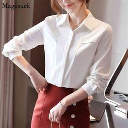Autumn Long Sleeve Chiffon White Blouse Women Button Cardigan s Shirts Loose Slim Casual Blusas 10669 210512