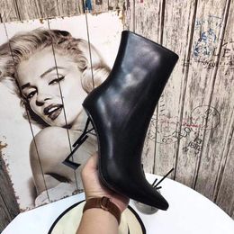 2021 European and American women's special-shaped heel boots leather material classic fashion size 35-41