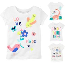 Top Quality Baby Girl Summer Clothes Tops Flower Birds Tees Shirts Outfits Cute Infant T Shirts Lovely Children Clothing White 210413