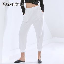 TWOTWINSTYLE Casual Gray Pants For Women High Waist Minimalist Solid Loose Plus Size Trousers Female Fashion Clothing 210517