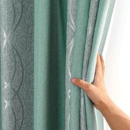 Curtain & Drapes Seamless Splicing Curtains Shading Living Room Bedroom Balcony Green Grey Striped Double Open Blackout Cloth 1 Piece