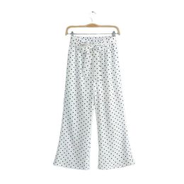 est women vintage dot pattern wide leg pants bow tie sashes elastic waist female retro ankle length trousers pantalones 210915