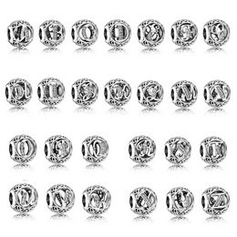 Designer Jewelry 925 Silver Bracelet Charm Bead fit Pandora Vintage A-M Alphabet Slide Bracelets Beads European Style Charms Beaded Murano