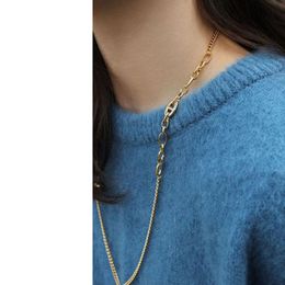Chains VEELFF High Polish 18K Plating Real Gold Titanium Steel Necklace Multiple Stitching Choker For Unisex