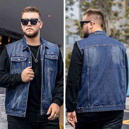 Super Large Size M-7XL Autumn Spring Men's Fashion Casual Brand Cowboy Vest Jacket Man Denim Cotton Blue Vests Coat Top 210925