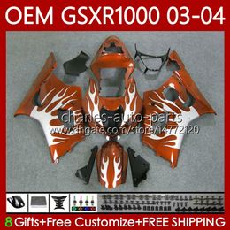 OEM Fairings 100%Fit For SUZUKI 1000CC K3 GSX-R1000 03-04 Body 67No.192 GSXR 1000 CC GSXR1000 Orange&flames 2003 2004 K 3 GSX R1000 GSXR-1000 03 04 Injection mold Bodywor