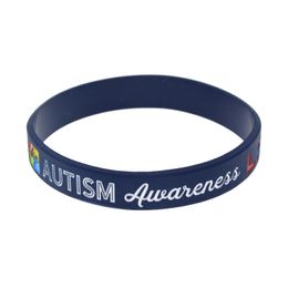 1PC Autism Awareness Suport Silicone Wristband Engraved and Filled in Colour