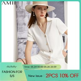Minimalism Summer Women's Blouse Offical Lady Vneck Solid Loose Chiffon Shirt Causal Tops 12140506 210527