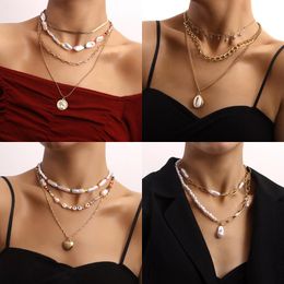 Chokers Trendy Multilayer Chain Irregular Pearl Beads Necklace For Women Fashion Statement Pendant Necklaces Boho Jewellery Gift