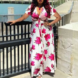 Plus Size Floral Printed Tie Front Maxi Dress 210702