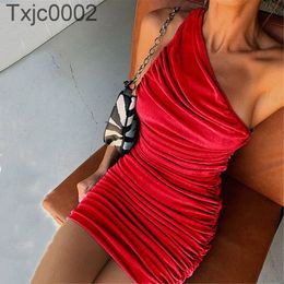 Women Dress Designer Slim Sexy Solid Colour Trend Slant Shoulder Sleeveless Pleated Dresses Hip Skirt 10 Colours10