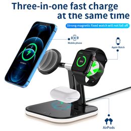 3 In 1 Magnetic Wireless charger Stand 15W Fast Charging Dock Station For Watch Cell Phone Headset Series