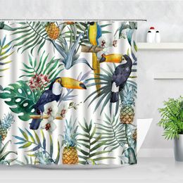 Shower Curtains Water Color Flowers Toucan Tropical Plant Pineapple Parrot Birds Print Bathroom Curtain Partition Screens Decor