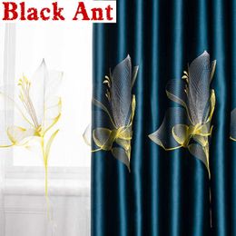 Luxurious Lily Embroidered Curtain Tulle For Living Room Bedroom Villa Royal Satin 95% Physical Blackout Window Drapes X777F 210712