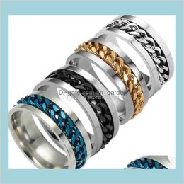 Band Rings 4 Colours Stainless Steel Movable Spin Chain Titanium Nail Ring Finger For Women Men Jewellery Gift Gzsvr Ykat7