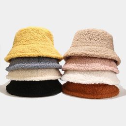 Lamb Faux Fur Bucket Hat Winter Warm Teddy Velvet Hats Caps For Women Lady Outdoor Panama Fisherman Hat