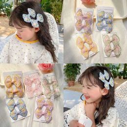 A pair of clothes new net red embroidery bow hairpin Korean girl cute candy hairpin