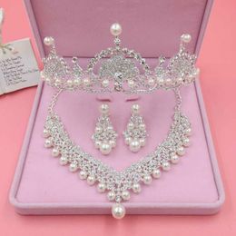 Earrings & Necklace Bridal Pearl Rhinestone Set Wedding Accessories Headband Crown Dress