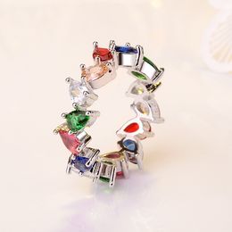 rose shaped diamond rings Australia - White gold, light rose, colorful gemstone ring. Regular creative pear shaped banquet diamond ring, suitable for gift giving