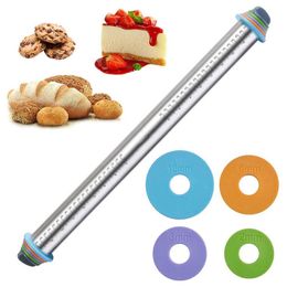 Silicone Rolling Pin Plastic Dough Fondant Cake Pastry Roller With Adjustable Thickness Rings Kitchen Rolling Tool Baking Tools 210401