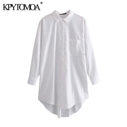 Women Fashion With Pockets Oversized Poplin Asymmetry Blouses Long Sleeve Button-up Female Shirts Chic Top 210420