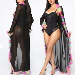 Arrival Sexy Women Leopard Long Mesh Sheer Perspective Cover-Ups Blouses Swimwear Sleeve Cover Up Tops Sarongs