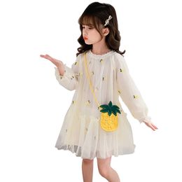 Girls Dress With Bag Mesh es For Girl Embroidery Kids Lace Childrens Clothing 6 8 10 12 14 210528