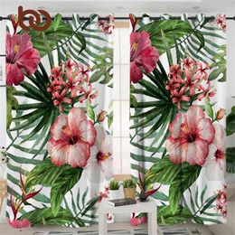 BeddingOutlet Flowers Living Room Curtains Leaves Red Green White Curtain for Bedroom Tropical Plants Window Treatment Drapes 210913