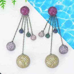 Brand Trendy Super Round Balls Long Drop Earrings for Noble Luxury Romantic Women Bridal Jewelry Party Show Attractive