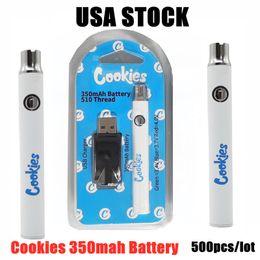 Cookies Vape Battery STOCK Préchauffage 510 Filetage VAPES Piles Batteries E-CIG KITS DE STARTER Rechargeable 350MAH Tension réglable Vaporisateur Vaporisateur PENS CHARGEUR USB