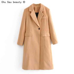 Outono inverno fino moda khaki solta lapela único botão longo casaco blazer windbreaker trincheira para mulheres abrigo mujer 210514