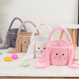 Personalized Easter Eggs Hunting Basket Festive Plush Long Ears Easter Bunny Bag Outdoor Portable Picnic Baskets CCD12948