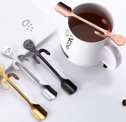 Stainless Steel Skull Sugar Spoon Tea and Coffee Stirring Spoon Creative Hanging Cup Skeleton Coffees Mixing Spoons
