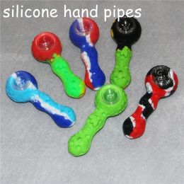 wholesale Silicone Hand Pipe Tobacco Smoking Pipes with dabber tools storage jar glass bowl Herb Cigarette Philtre Holder for oil rig