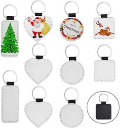Sublimation Blanks Keychain PU Leather Keychain for Christmas Heat Transfer Keychain Keyring for DIY Craft Supplies RRE9500